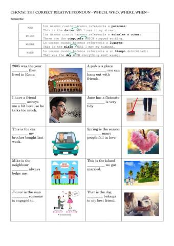 Relative pronouns - who, which, where, when