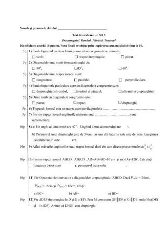 Dreptunghi. Romb. Patrat. Trapez NR 3