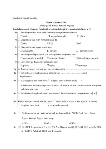 Dreptunghi. Romb. Patrat. Trapez NR 3