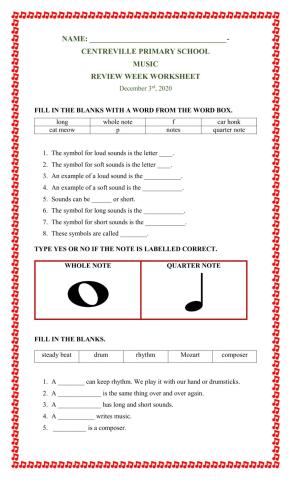 Music Review Worksheet