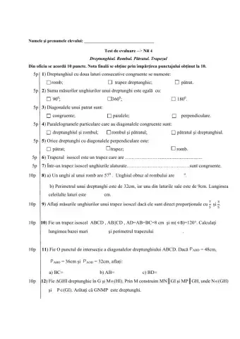 Dreptunghi. Romb. Patrat. Trapez NR 4