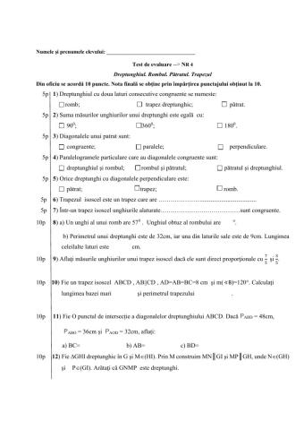 Dreptunghi. Romb. Patrat. Trapez NR 4