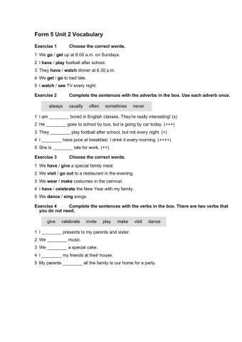 Vocabulary: special days