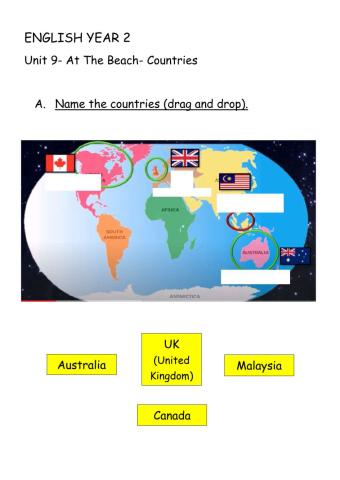 English yr2- Unit 9- At the beach- Countries