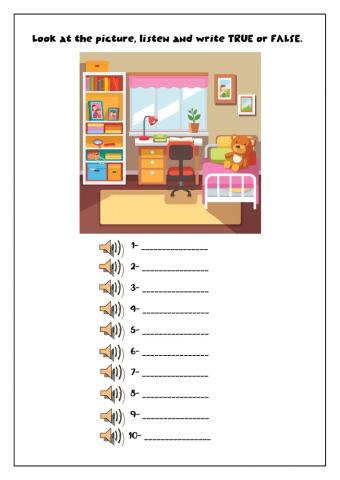 Prepositions of place in my bedroom