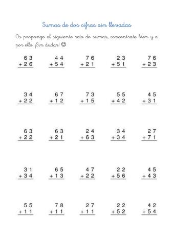 Sumas de dos cifras sin llevar