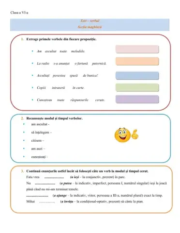 Verbul minorități - clasa a VI-a