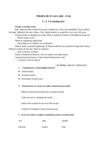 Probă de evaluare - U.T. Vin sărbătorile!