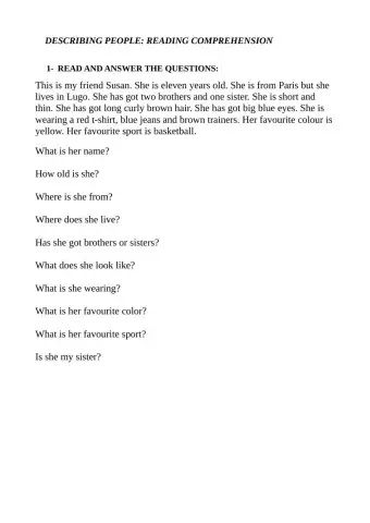 Reading describing people