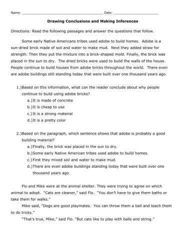 Drawing Conclusions and Making Inferences Graded Assignment