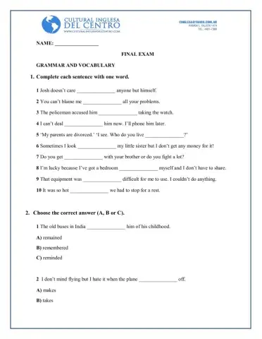 Final Exam -5th adol (Grammar and Voc)