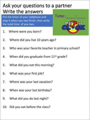 Quick questionary - simple past questions