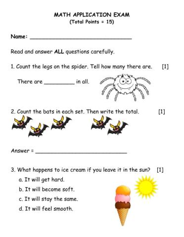 Grade 1 Math Application Christmas Exam 2020