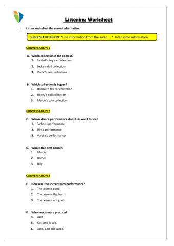 4th Grade - Week 3 - Day 1 - Listening Worksheet