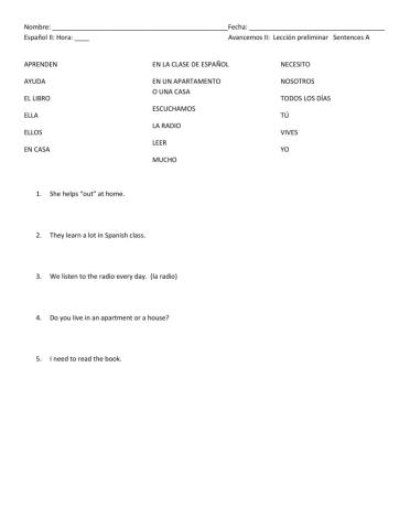 Present Tense Mini Sentences A