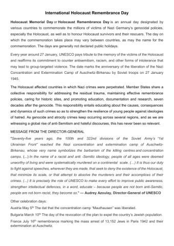 International Holocaust Remembrance Day