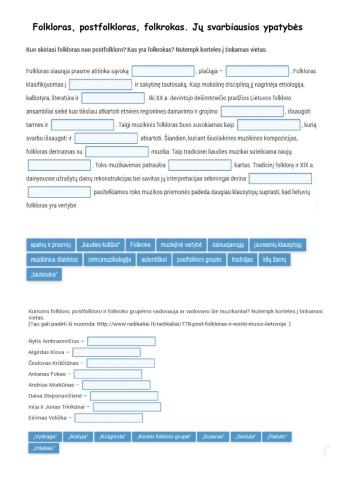 Folkloras, postfolkloras, folkrokas. Jų svarbiausios ypatybės