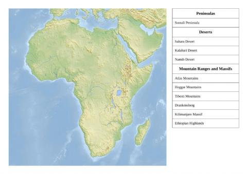 African peninsulas, deserts, mountains and massifs 1