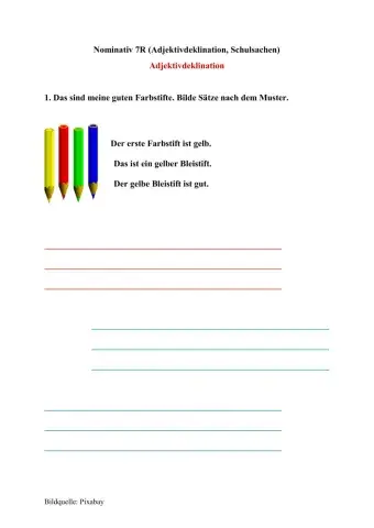 Nominativ 7R (Adjektivdeklination, Schulsachen)