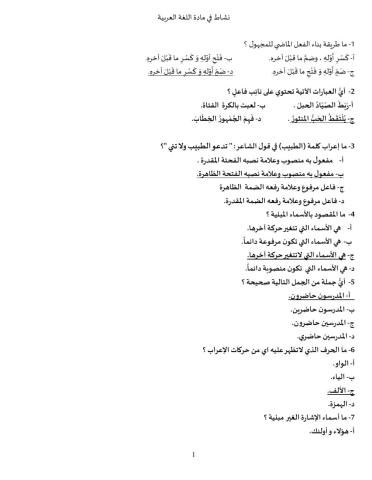 نشاط لغة عربية