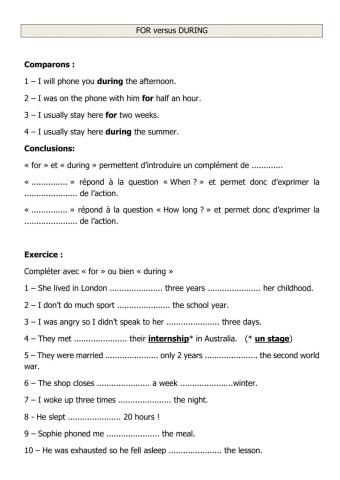 -for- versus -during-