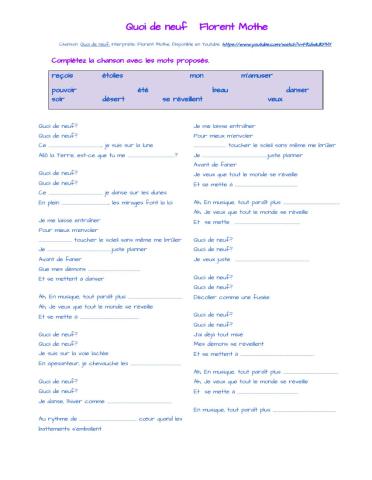 Chanson Quoi de Neuf   Florent Mothe