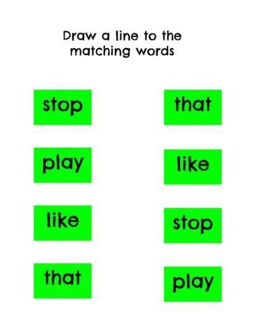 Match sight words: that, play, like, stop