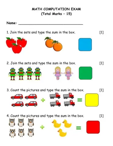 Grade 1 Math Computation Christmas Exam 2020