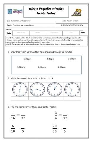 Show me what you know - Fractions- Third grade- fourth term -2020