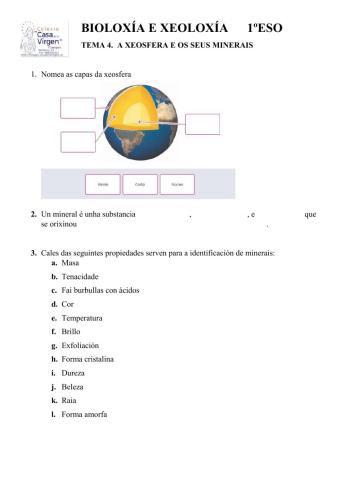 A xeosfera e os seus minerais