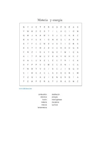Sopa de letras materia y energía