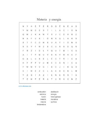 Sopa de letras materia y energía