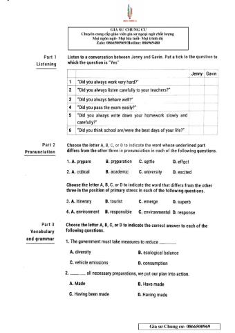 Lớp 11 - Kiểm tra HK II lần 3