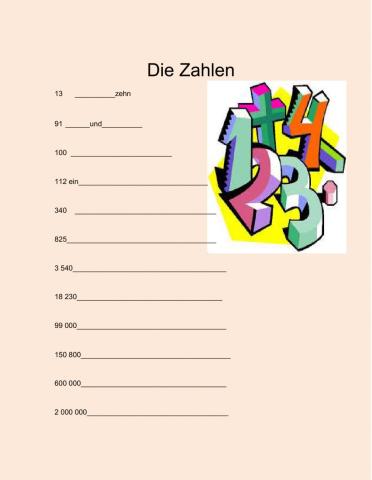 Zahlen bis Million