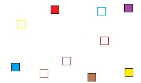 Une los cuadrados del mismo color