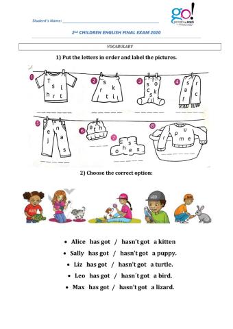 2nd Children FINAL EXAM, USE OF ENGLISH