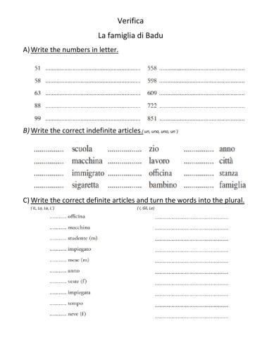 Verifica La famiglia di Badu