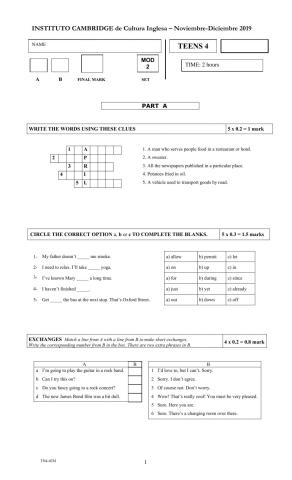 Teens 4 -exam 8-