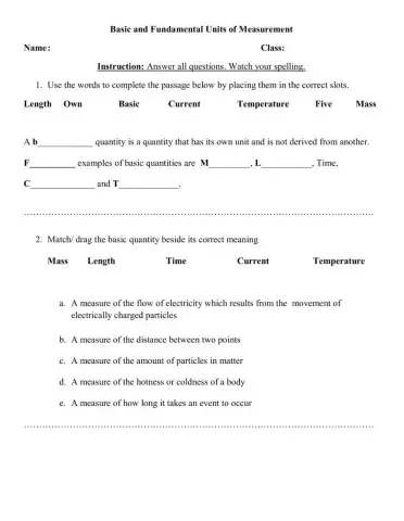 Basic and fundamental units of measurement