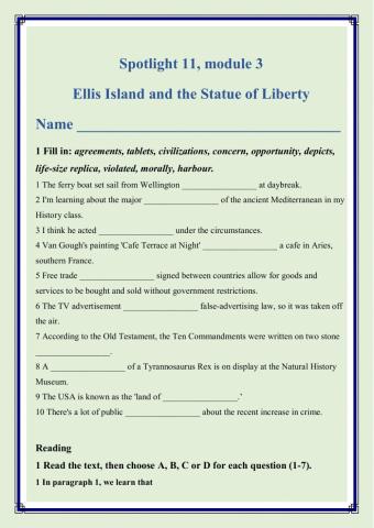 Spotlight 11, module 3. Ellis Island
