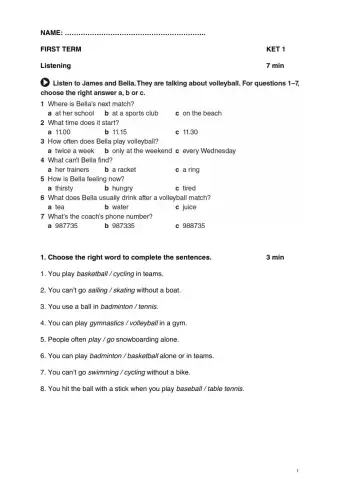 KET 1 First Term