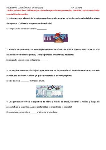 Problemas con números enteros II