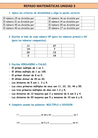 Repaso Matemáticas Unidad 3