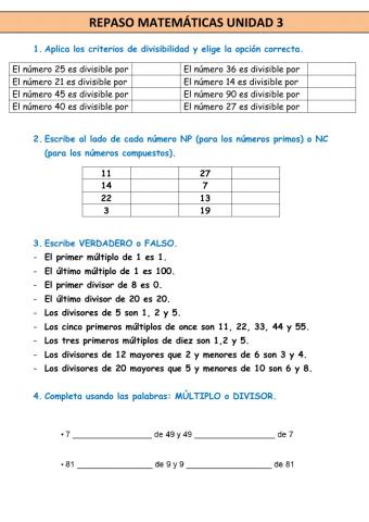 Repaso Matemáticas Unidad 3