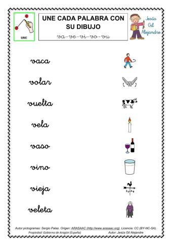 Une palabra y dibujo VA VE VI VO VU MINÚSCULAS