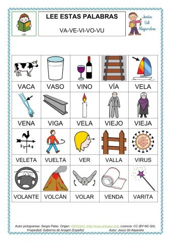 Leer palabras con v EN MAYÚSCULAS