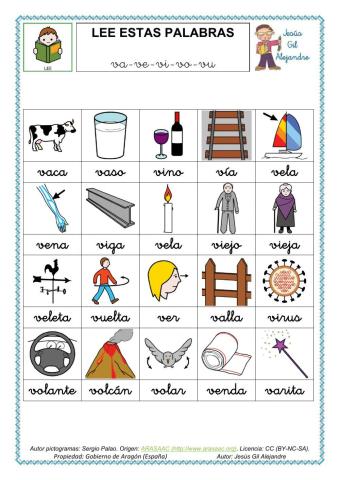 Leer palabras con v EN MINÚSCULAS