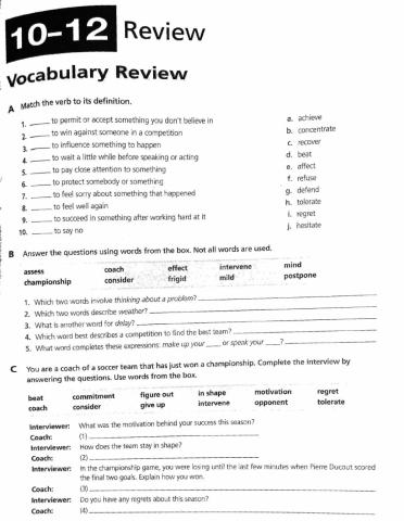 Review units 10-12 WClass 1