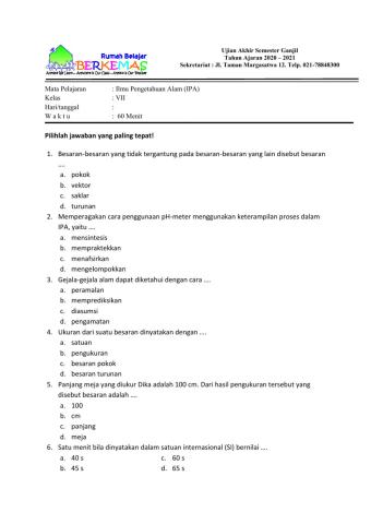 UAS-PAS GANJIL IPA Kelas VII TA 2020-2021