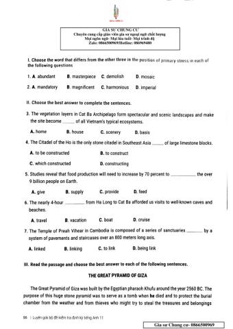 Lớp 11 - Kiểm tra 15 phút lần 3 Test 24